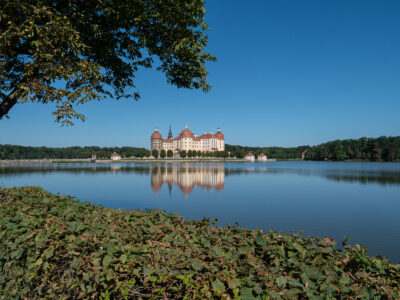 Schloss Moritzburg und Schlossteich von Radeburger Straße